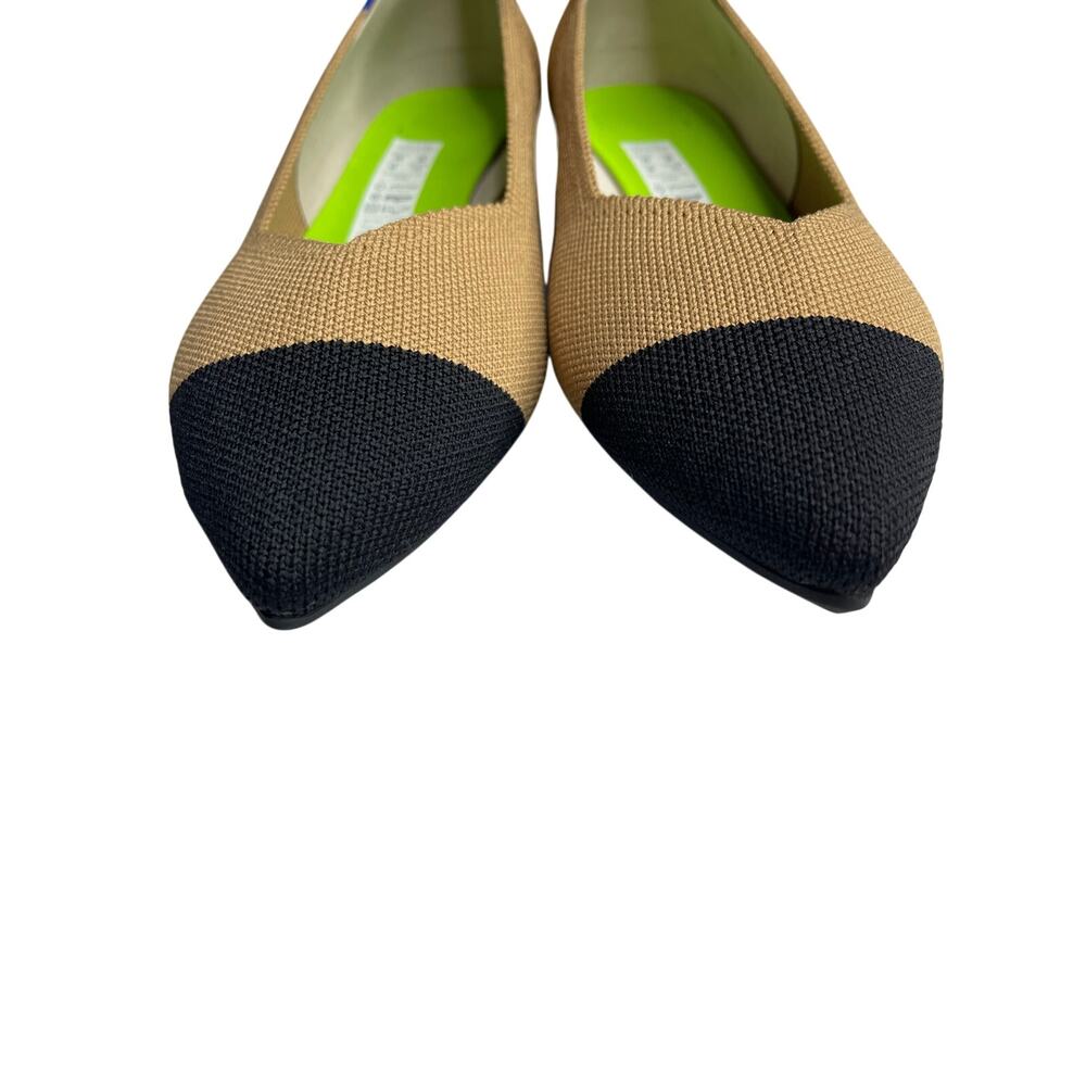 Rothys The High Point Wren Cap Toe Knit Shoes 7 Tan Black Pointed Toe Low Heel - Picture 3 of 13